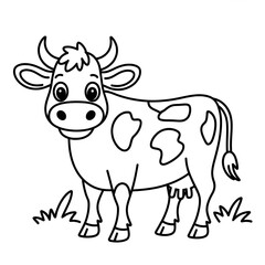 ‎A black and white cow illustration line art of a coloring page