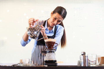 Barista coffee in cafe room.Occupation concept.