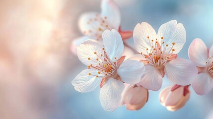 Delicate Pink and White Cherry Blossoms in Soft Light
