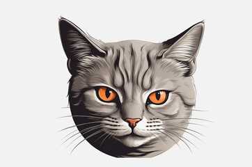 A striking portrait of a cat with piercing orange eyes, illustrated with detail.