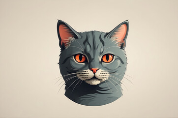 Detailed illustration of a gray cat's face, featuring orange eyes and delicate whiskers.