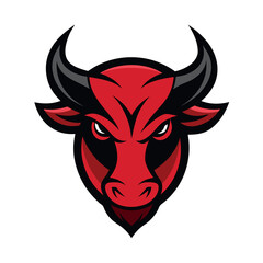Bull head logo stylized sharp lines bold colors. 