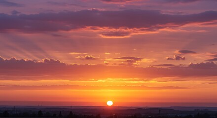 Fiery Sunset Landscape:  Dramatic Cloudscape with Golden Sun
