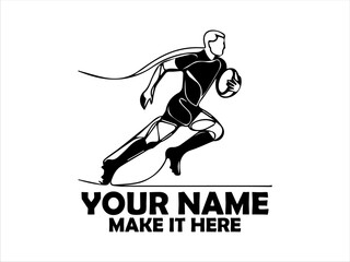 Fototapeta premium Energetic single continuous line drawing of a rugby player running with the ball in hand during a match. Rugby sport illustration concept, rugby design vector logo art