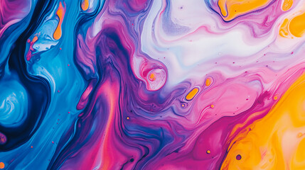Fototapeta premium Colorful Abstract Fluid Art with Swirling Blue, Pink, and Yellow Acrylic Texture