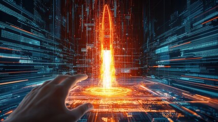 Rocket launch simulation digital environment 3d visualization futuristic technology immersive experience