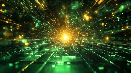 Fototapeta premium Abstract Green and Gold Energy Burst Background