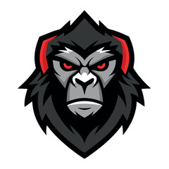 Gorilla head logo stylized sharp lines bold color.  