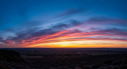 Sunset Panorama: Fiery Hues Over Serene Landscape