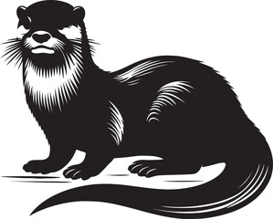 otter silhouette, otter line art black white vector illustration