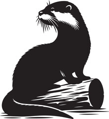 otter silhouette, otter line art black white vector illustration