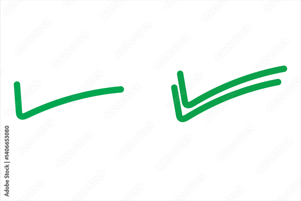 Poster set of different green checkmark icons on isolated background. tick collection.