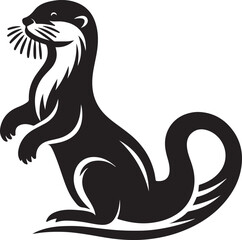 otter silhouette, otter line art black white vector illustration