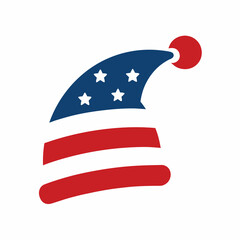 Shanta clause hat with wrapped USA flag on white background. 