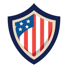 Shield with wrapped USA flag-on-white background. 