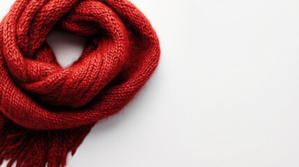 Red Knitted Scarf on White Background