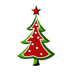 Fototapeta premium Stylized Christmas tree with a red trunk and star atop, featuring green branches and white polka dots, symbolizing holiday cheer
