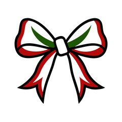 Colorful ribbon bow in red, white, and green, perfect for festive decorations and gifts