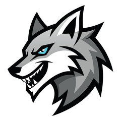 Wolf head logo stylized sharp-lines bold colors. 