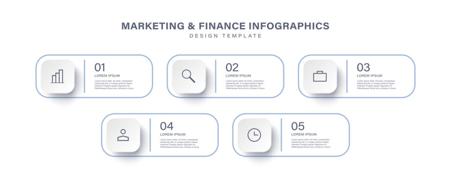 Minimalistic simple infographic design template with 5 steps and icons on business theme
