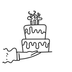 hand drawing doodle hand holding birthday cake
