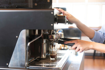 Barista coffee in cafe room.Occupation concept.