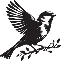 Sparrow Silhouette On A Branch On A Transparent Background