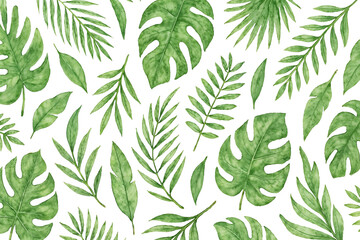 Tropical leaves background watercolor style