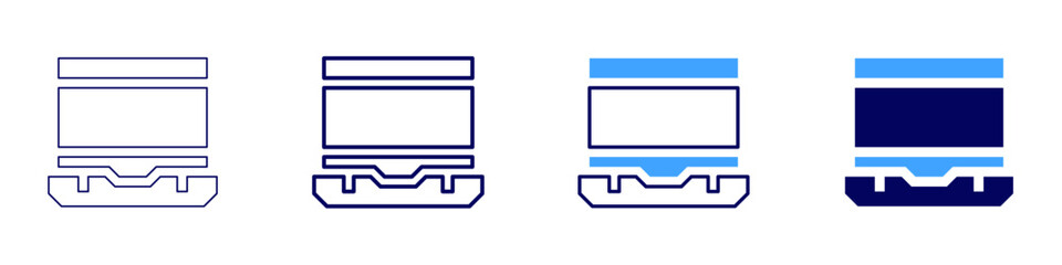 Laptop airplane icon in 4 different styles. Thin Line, Line, Bold Line, Duotone. Duotone style. Editable stroke