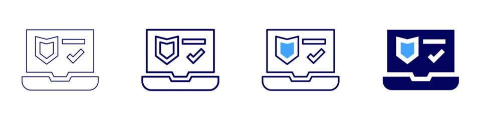 Laptop antivirus​ icon in 4 different styles. Thin Line, Line, Bold Line, Duotone. Duotone style. Editable stroke