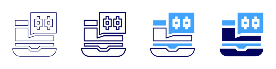 Obraz premium Laptop discussion icon in 4 different styles. Thin Line, Line, Bold Line, Duotone. Duotone style. Editable stroke