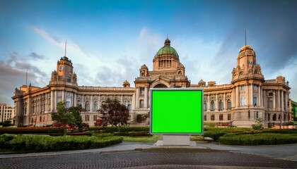 Fototapeta premium Massive Monumental Government Building Featuring a Green Screen Wall