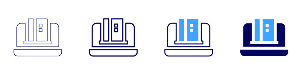 Laptop dimmer icon in 4 different styles. Thin Line, Line, Bold Line, Duotone. Duotone style. Editable stroke