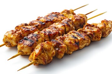 Grilled Chicken Skewers on White Background