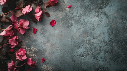 Pink Flower Arrangement on Dark Concrete Surface for Spring Decoration