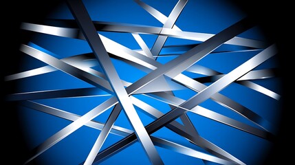Abstract metallic lines intersecting on a deep blue backdrop.
