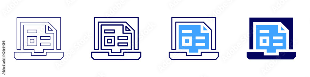 Poster laptop modding icon in 4 different styles. thin line, line, bold line, duotone. duotone style. edita