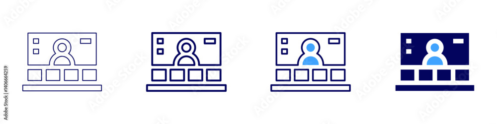 Poster laptop output icon in 4 different styles. thin line, line, bold line, duotone. duotone style. editab