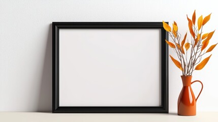 A contemporary frame mockup with a black frame, placed on a clean background, perfect for showcasing modern art or personal photography.