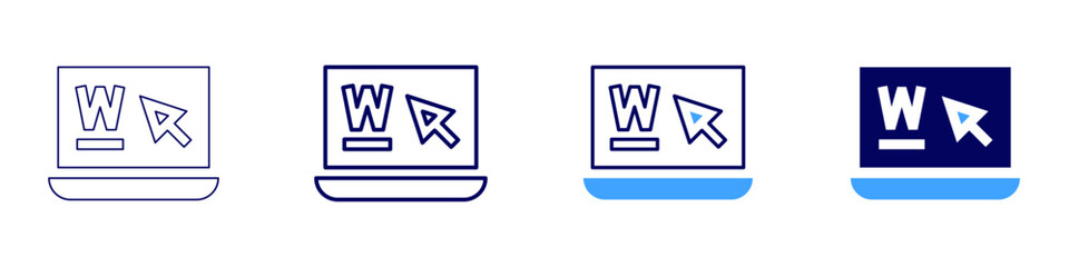 Laptop process icon in 4 different styles. Thin Line, Line, Bold Line, Duotone. Duotone style. Editable stroke
