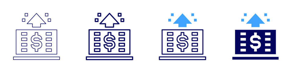 Laptop reinstall icon in 4 different styles. Thin Line, Line, Bold Line, Duotone. Duotone style. Editable stroke