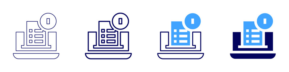 Laptop save icon in 4 different styles. Thin Line, Line, Bold Line, Duotone. Duotone style. Editable stroke