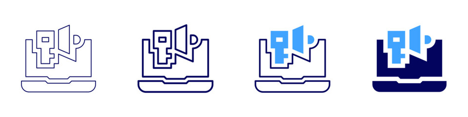 Fototapeta premium Laptop scaling icon in 4 different styles. Thin Line, Line, Bold Line, Duotone. Duotone style. Editable stroke