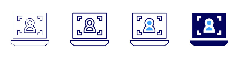 Laptop videochat icon in 4 different styles. Thin Line, Line, Bold Line, Duotone. Duotone style. Editable stroke