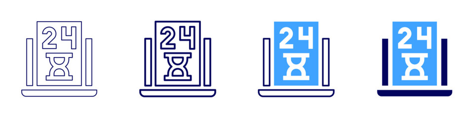 Laptop volume icon in 4 different styles. Thin Line, Line, Bold Line, Duotone. Duotone style. Editable stroke
