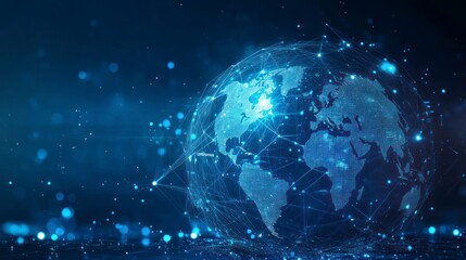 Global network with shining points, dark blue