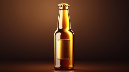 A modern beer bottle icon with a golden hue, standing upright with a stylized label and a slight shadow for emphasis.