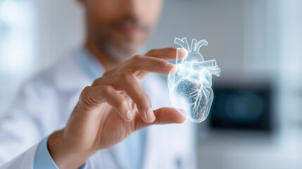Cardiology innovation physician analyzing digital heart model virtual reality diagnostics treatment planning