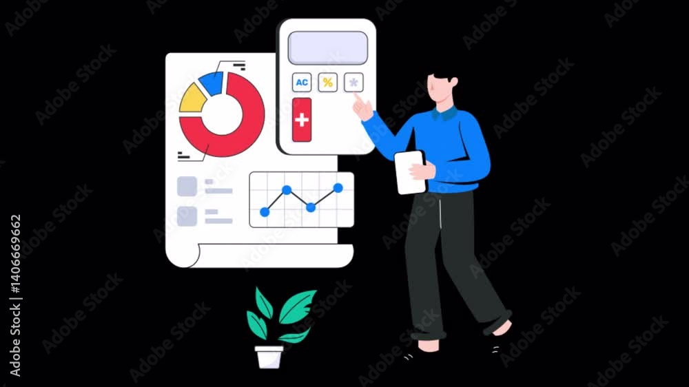 Poster business calculation 2d motion graphics animation 4k | alpha channel | looped