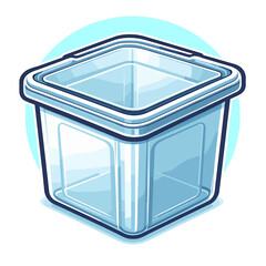 Transparent plastic food container with blue lid. Perfect for food storage concepts, meal prep services, and kitchen organization.